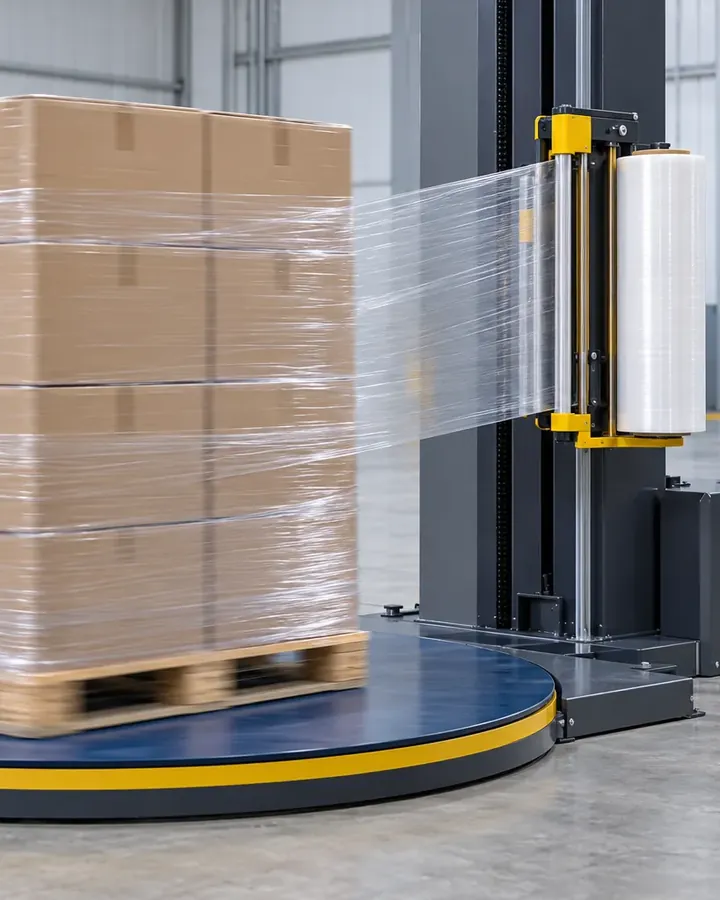 Pallet on a turntable stretch wrapper