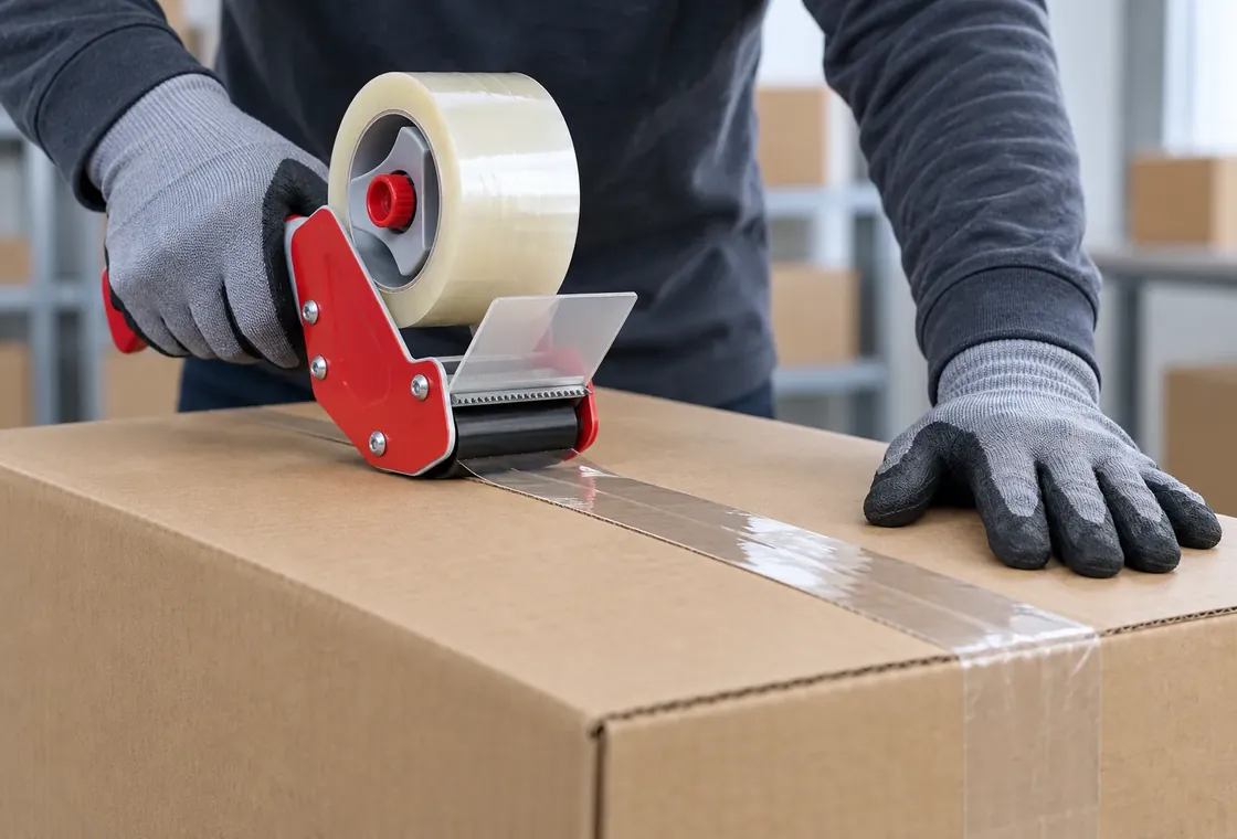 Sellado de una caja con un despachador manual de cinta
